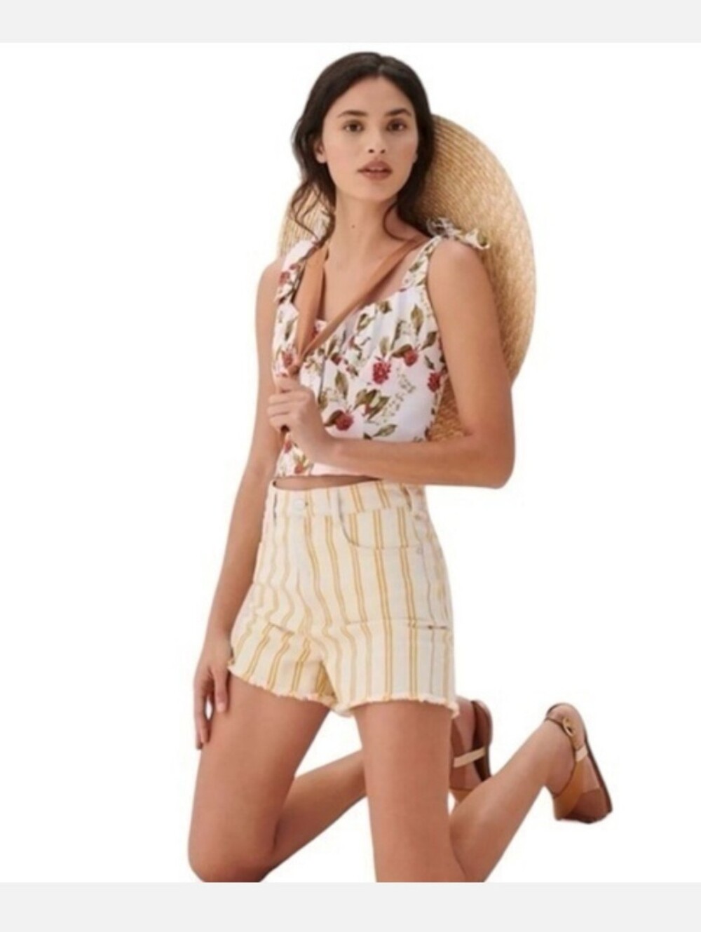 Pilrco Highrise Striped Yellow & White Denim Shorts Size 26